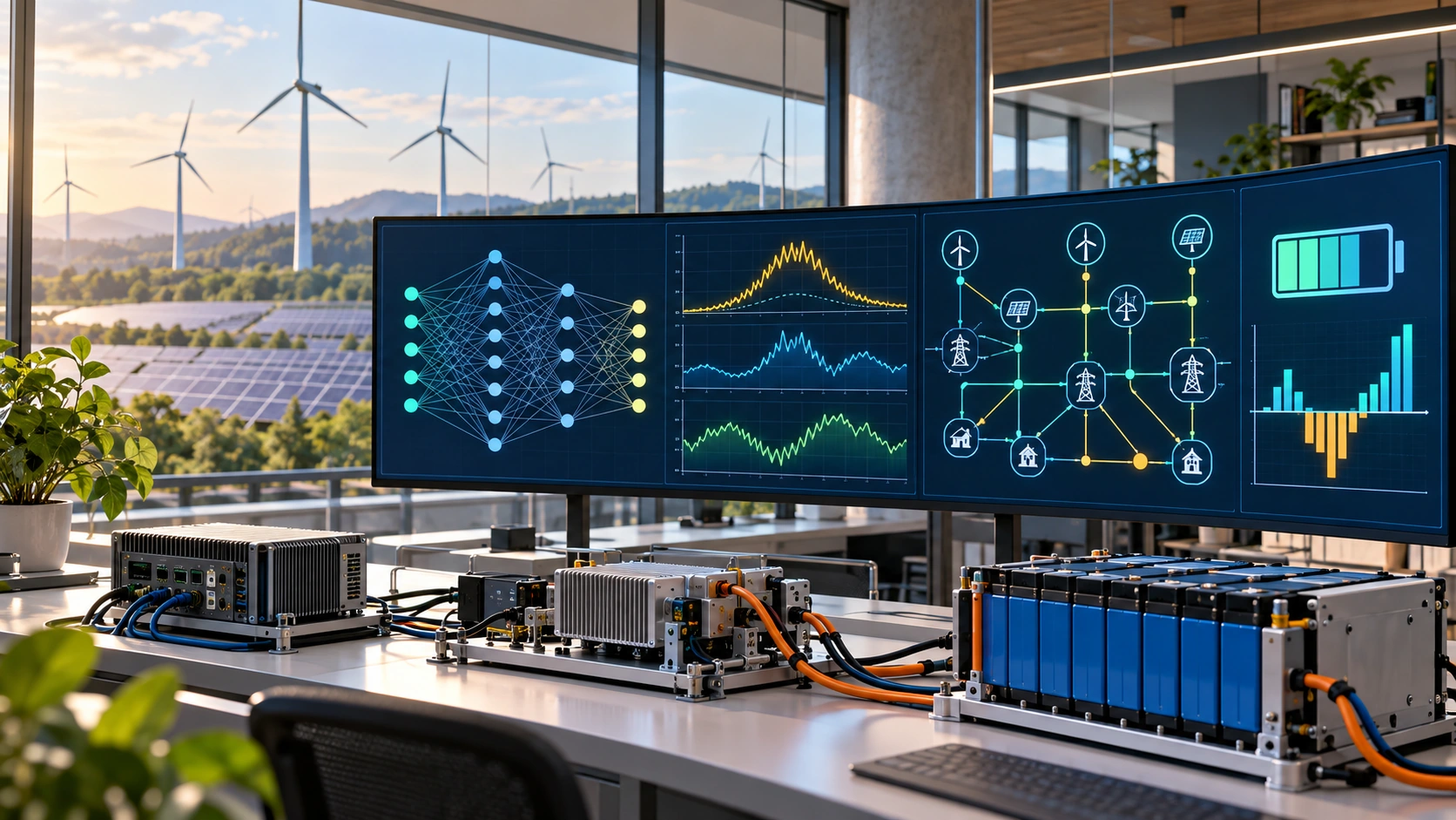 Neural-network energy forecasts, smart-grid topology and battery research in an energy-systems laboratory